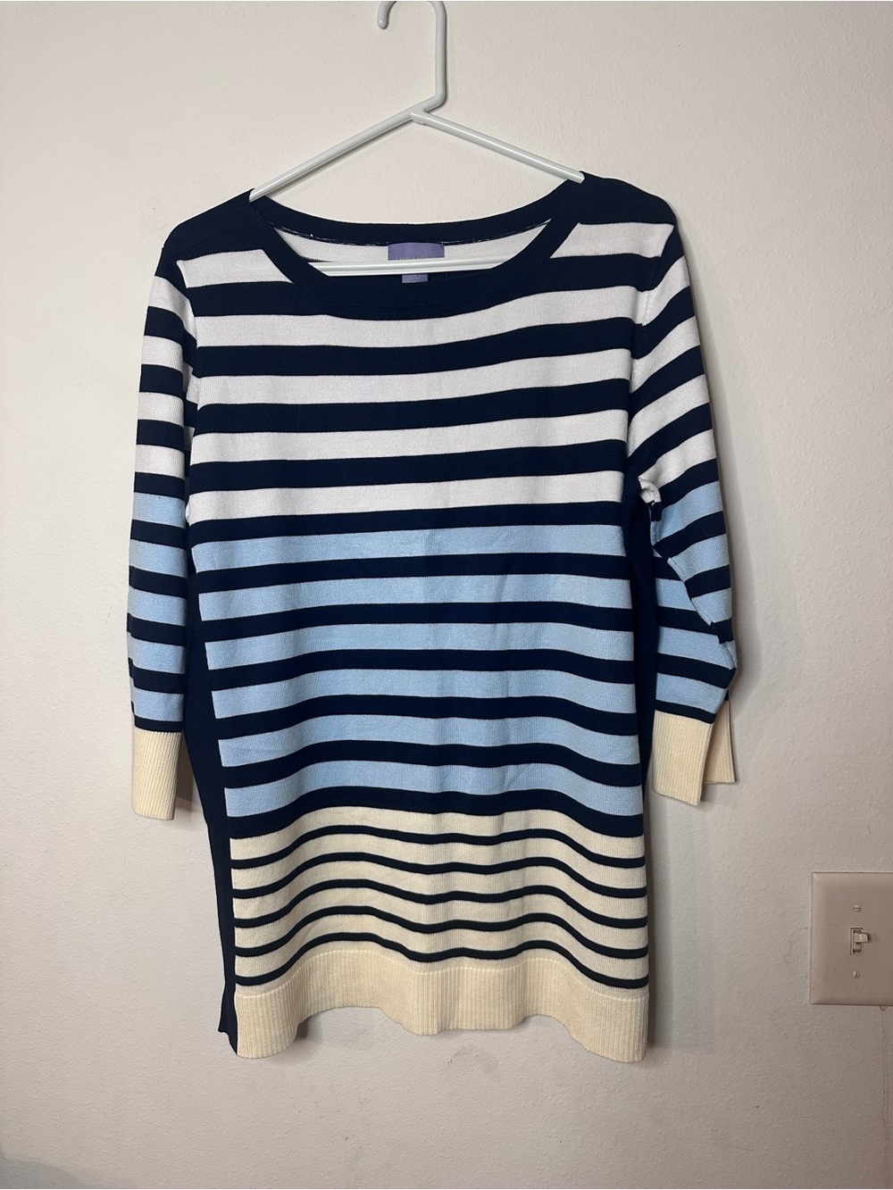 Laura Scott Navy, Light Blue & Cream Striped Boatneck Sweater